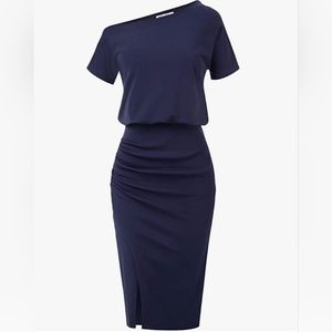 NWT GRACE KARIN One Shoulder Slim Pencil Dress Navy / Size S